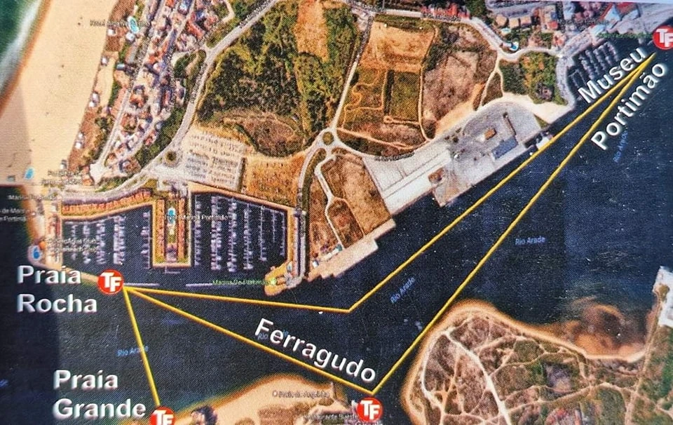 Water taxi map showing stops in Portimao and Ferragudo