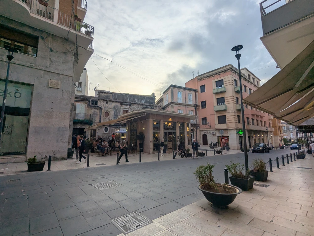 Shops and cafes lining Corso Giacomo Matteotti, Ortigia’s main commercial street