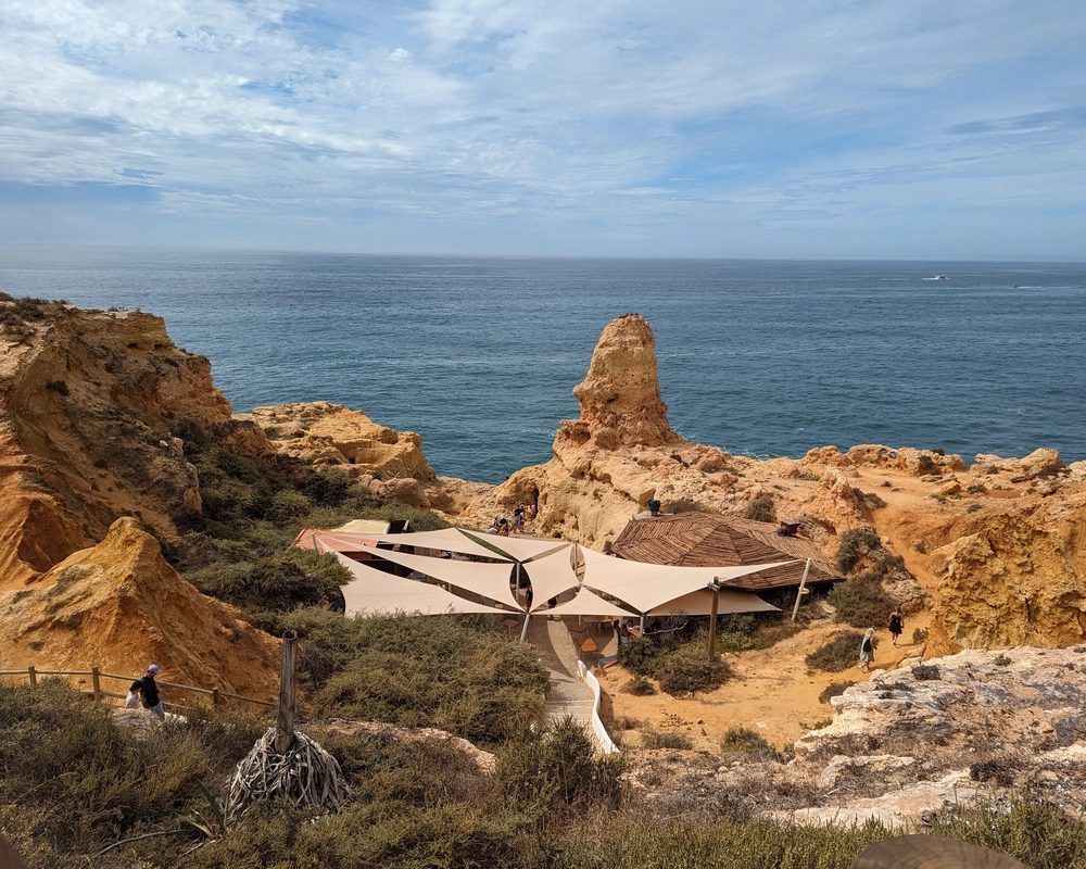 View of the Algar Seco rock formations from above in Carvoeiro
