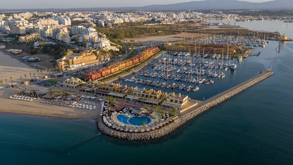 Drone shot of the Portimao Marina in Praia Da Rocha